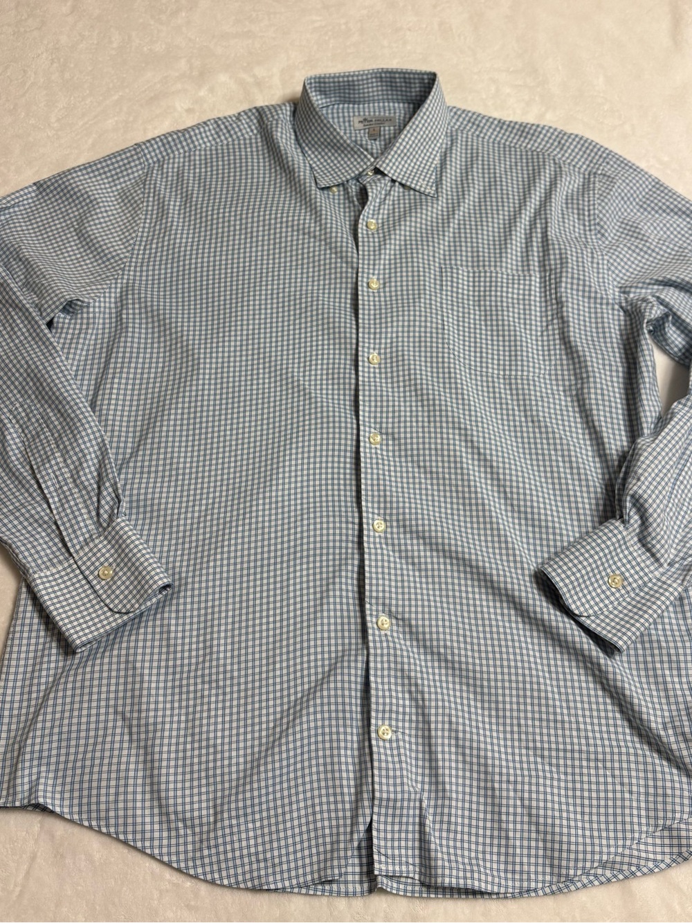 Peter Millar Light Blue and White Gingham Button-Down Shirt